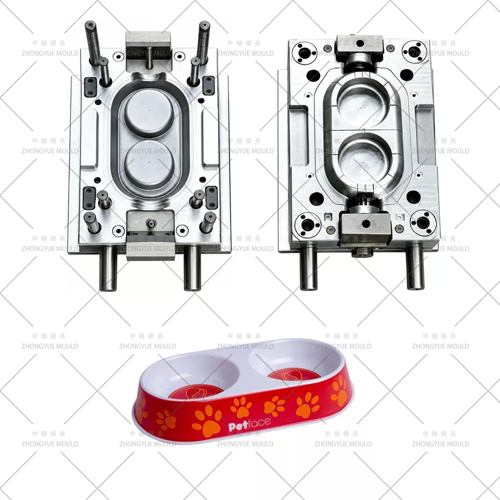 Khuôn nhựa đựng thức ăn cho mèo và bát nước đôi